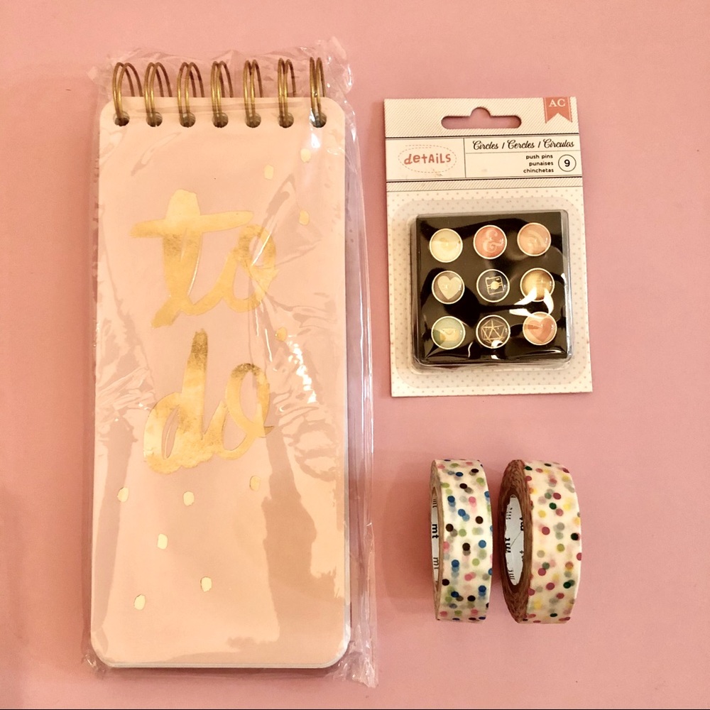 New curated stationery to do list washi push pins